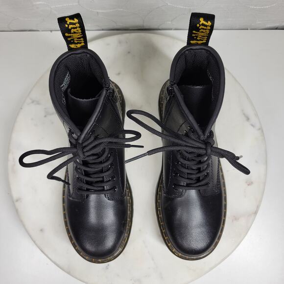 Dr. Martens Zavala Combat Boot Youth 2 Black Leather Lace Up Air Cushioned LA004 - Picture 6 of 16